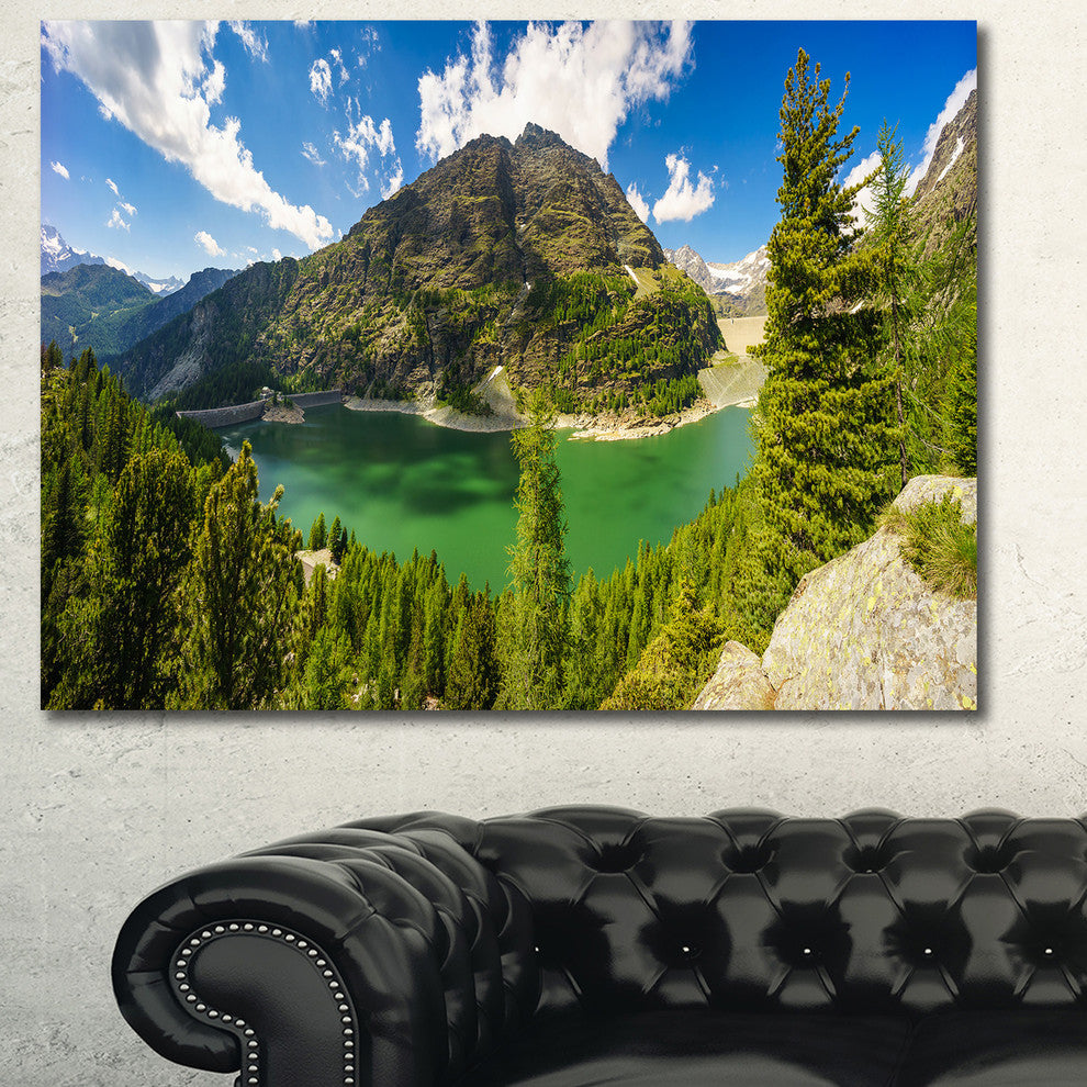 Greeny Alpine Reservoir, Large landscape Canvas Art Print, 60x40