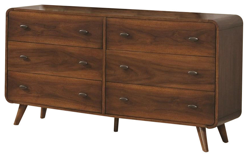 Benzara BM182738 Wooden Dresser With 6 Drawers, Dark Walnut Brown