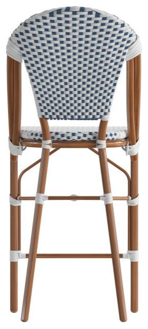 French Bistro 26" Counter Height Stackable Indoor/Outdoor Stool, White & Navy/Natural Frame