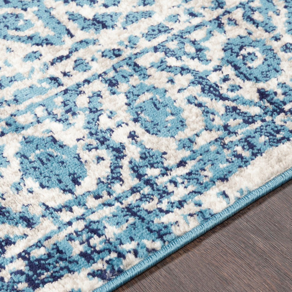 Monte Carlo Updated Traditional Sky Blue, Light Gray Area Rug, 7'10"x10'3"