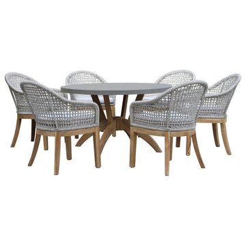 7-Piece Nautical Teak, Rope and Composite Round Dining Set With Sunbrella