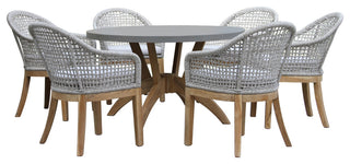 7-Piece Nautical Teak, Rope and Composite Round Dining Set With Sunbrella