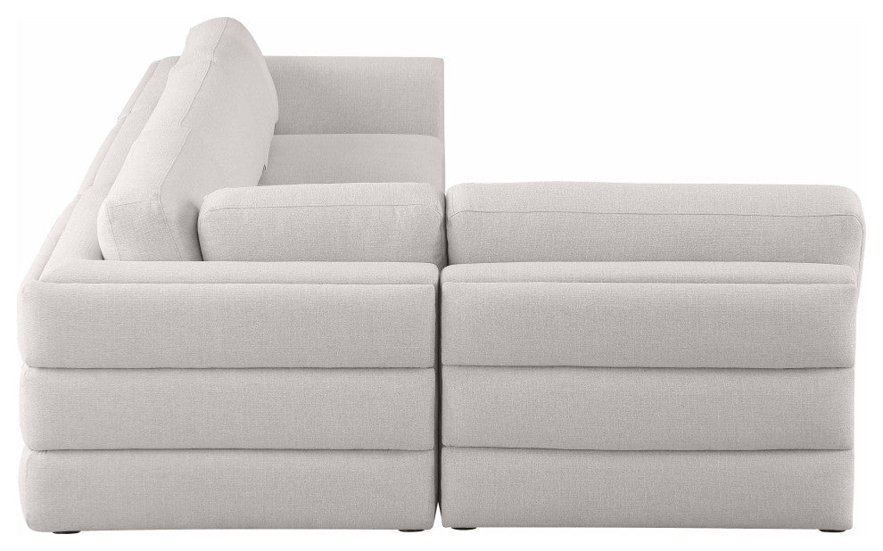Beckham Linen Textured Fabric 4-Piece Modular L-Shaped Sectional, Beige