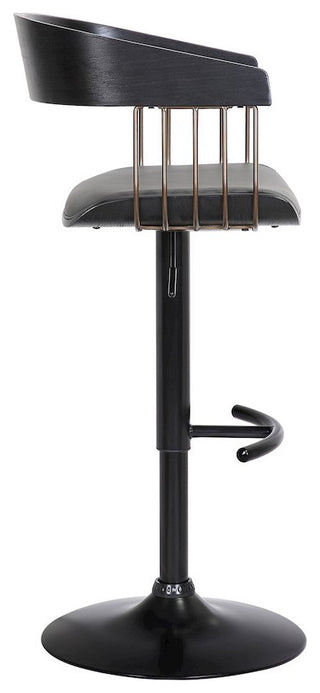 Larisa Upholstered Wood Adjustable Bar Stool with Black Metal Base