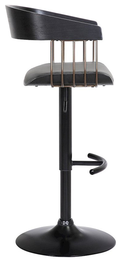 Larisa Upholstered Wood Adjustable Bar Stool with Black Metal Base