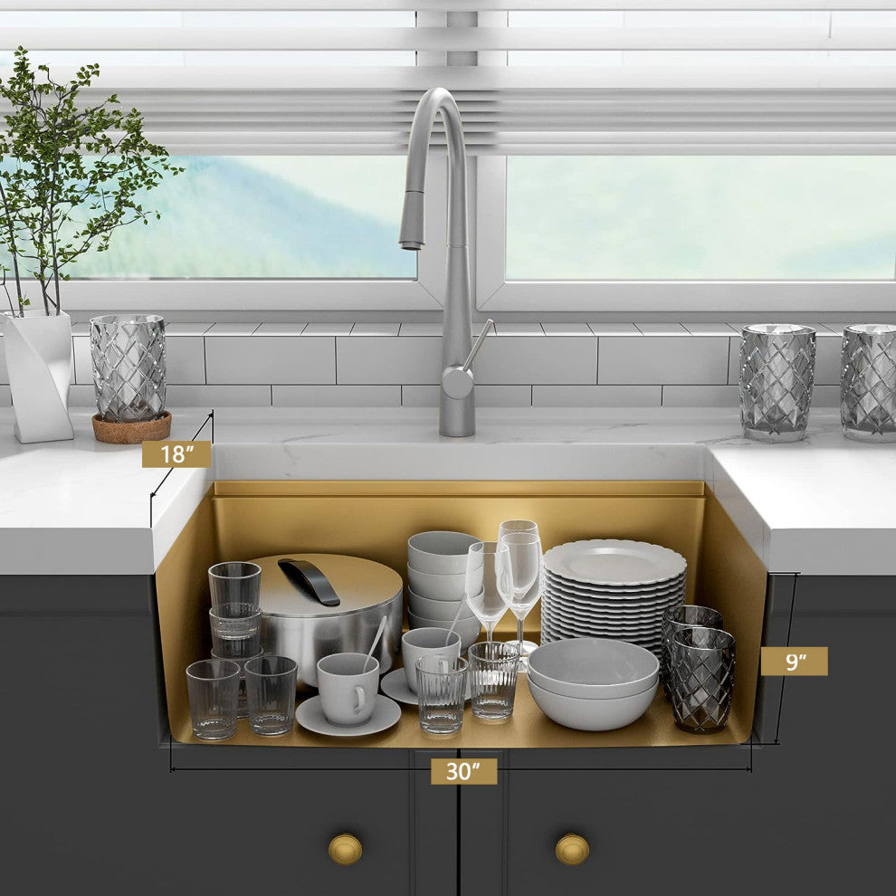 HIGOLD Single Bowl Undermount Kitchen Sink, Nano, PVD Gold, Accessories included