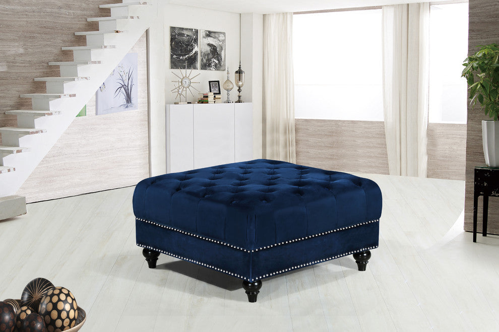 Sabrina Velvet Upholstered Ottoman, Navy