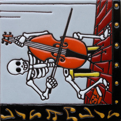 6x6 The Musician. Day-Of-The-Dead Clay Tile