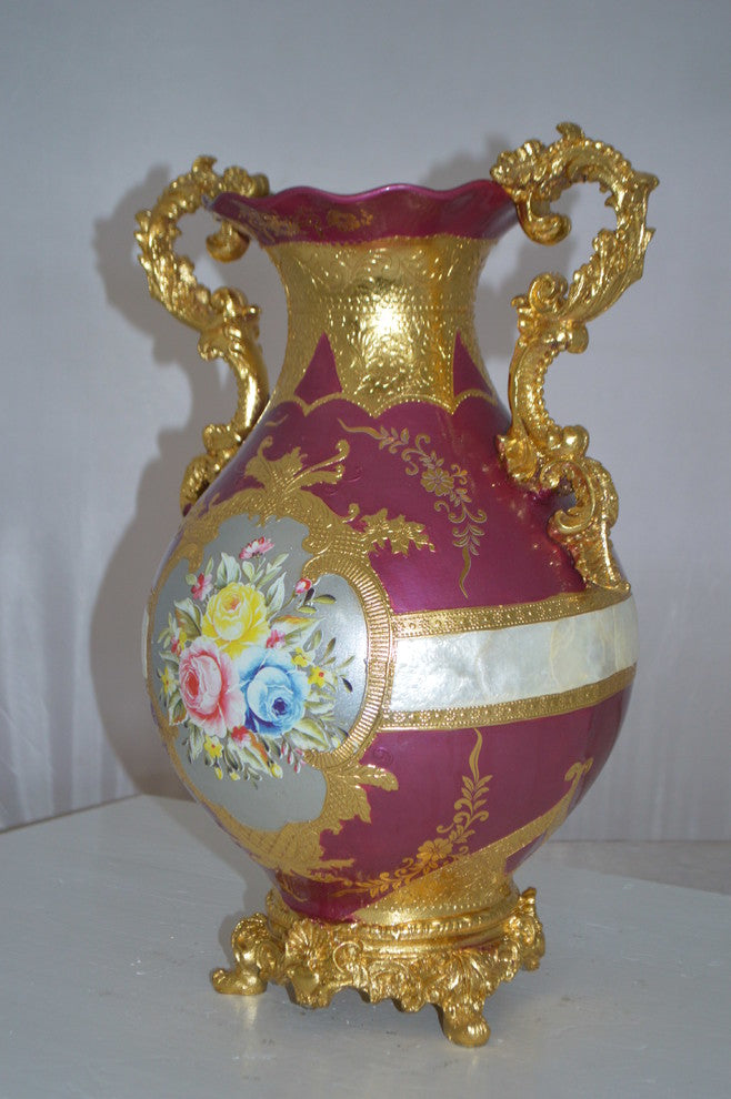 decoration Vase Gold and Pink -  Size: 12"L x 9"W x 17"H.