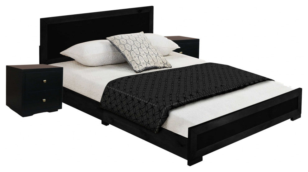 Moma Black Wood Platform King Bed With Two Nightstands