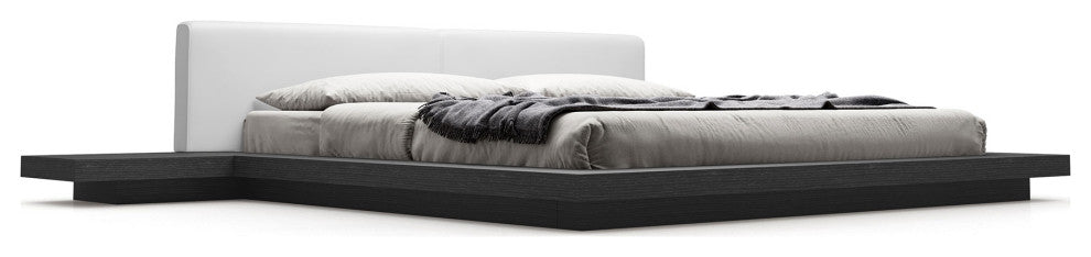 Worth Queen Bed, White Eco Leather and Gray Oak