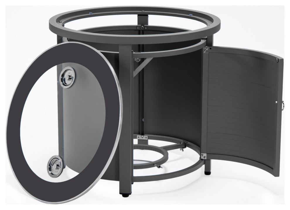 LeisureMod Walbrooke Round Fire Pit Table and Tank Holder With Slats, Gray