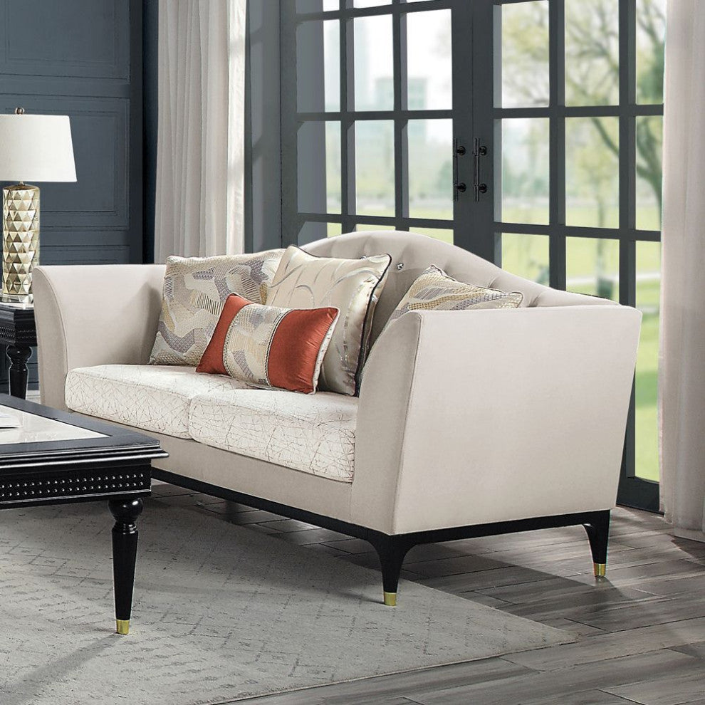 ACME Tayden Loveseat With 4 Pillows, Beige Velvet