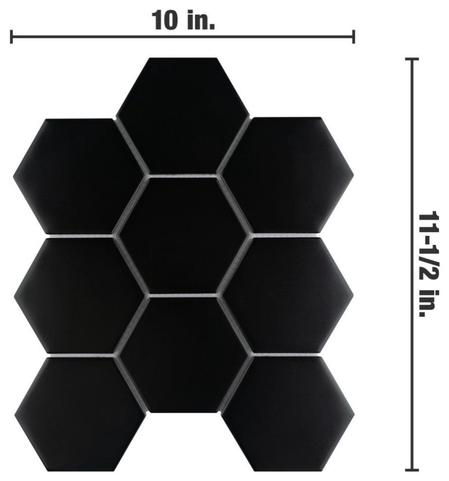 Metro Super 4" Hex Matte Black Porcelain Floor and Wall Tile
