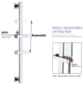 CASAINC 10" Luxury Wall Mounted Shower System Set w Sliding Handheld Rod, Chrome