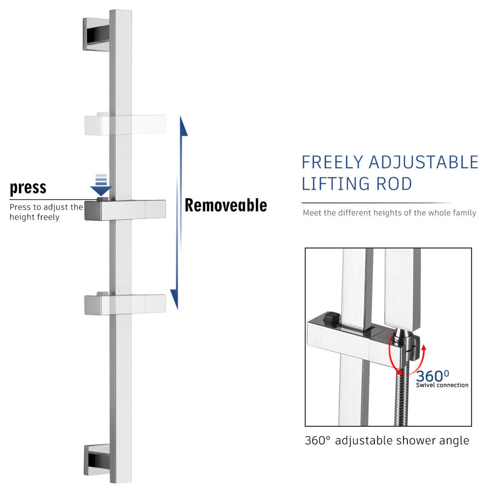 CASAINC 10" Luxury Wall Mounted Shower System Set w Sliding Handheld Rod, Chrome
