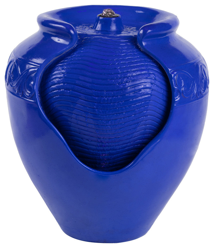 Pure Garden Resin Electric Glazed Jar Water Fountain, Blue