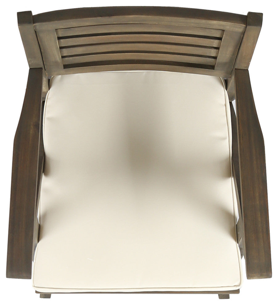 GDF Studio Hermosa Outdoor Acacia Barstool, Gray With Cream Cushion, Set of 4