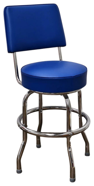 Retro Home Single Ring Upholstered 24" Swivel Counter Stool with Back, Blue