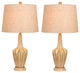 26.5" Paper Lantern Fold Resin Table Lamp, Set Of 2, Beige