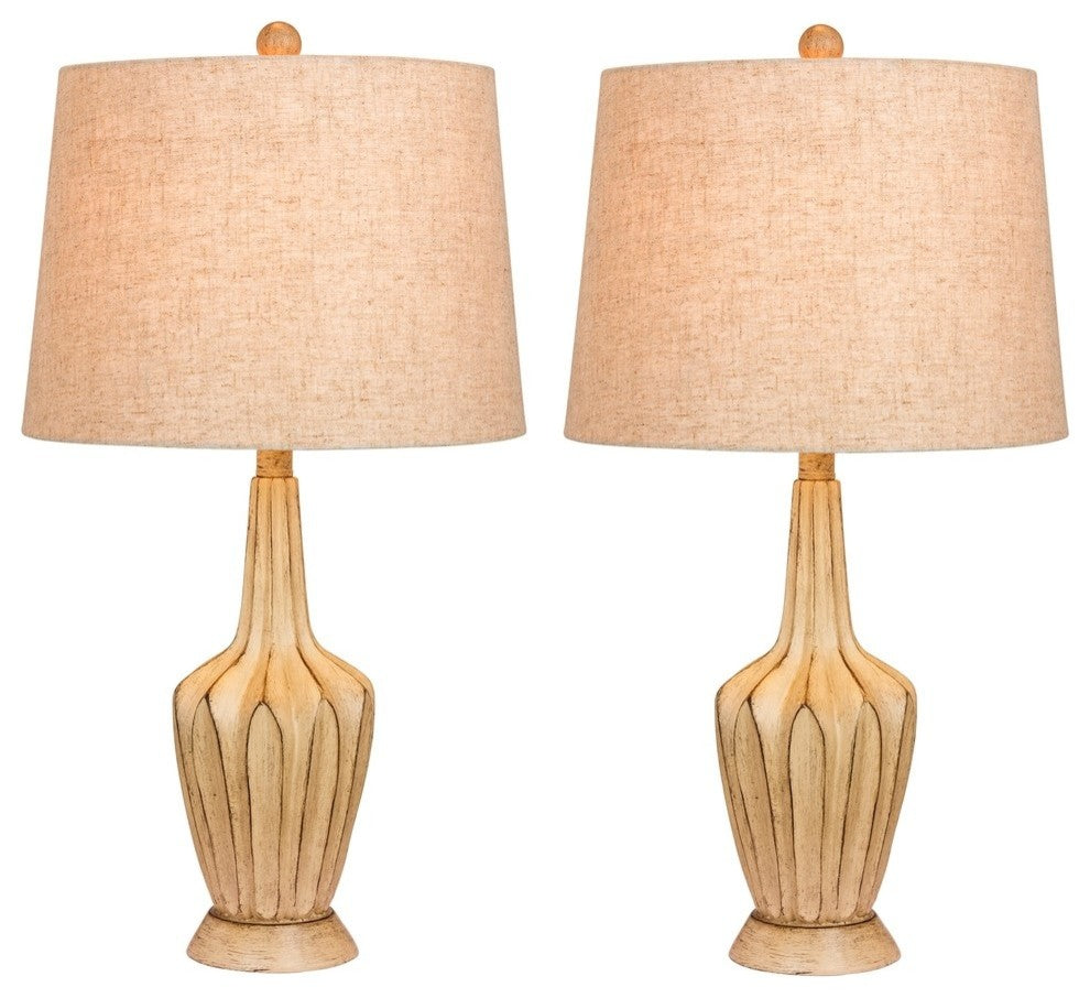 26.5" Paper Lantern Fold Resin Table Lamp, Set Of 2, Beige