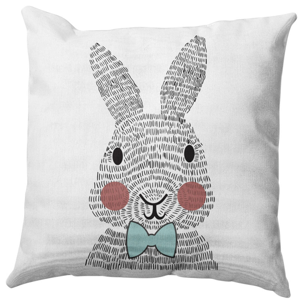 Bow-tie Bunny Easter Indoor/Outdoor Throw Pillow, Wave Top Blue, 18x18"