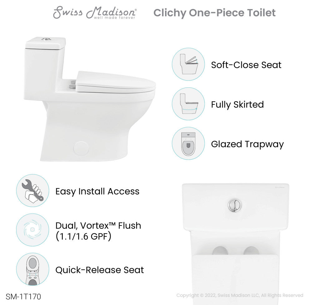 Clichy One-Piece Elongated Toilet Dual-Flush 1.1/1.6 gpf