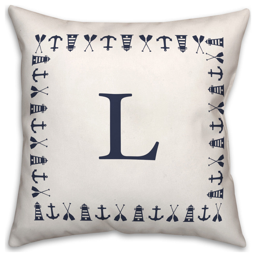 Nautical Monogram - L 18x18 Indoor / Outdoor Pillow
