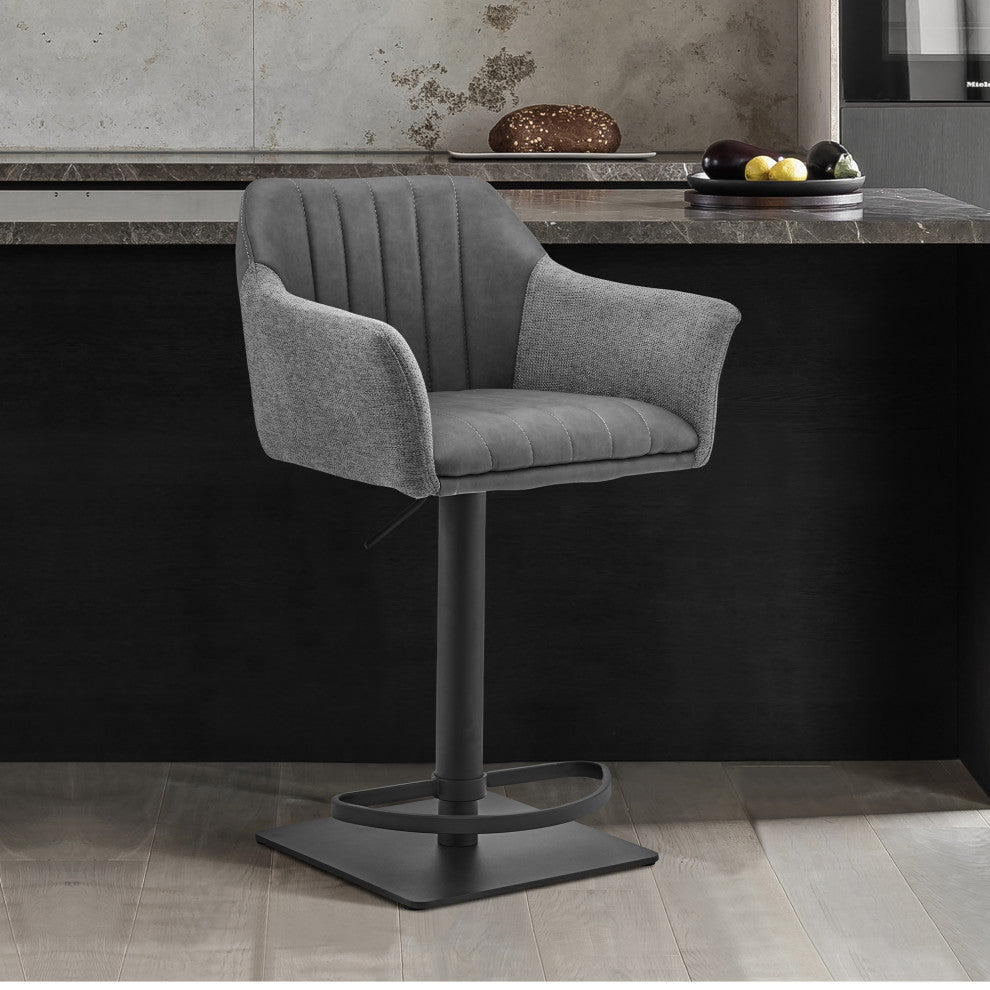 Lush Gray Faux Leather and Fabric Adjustable Swivel Stool