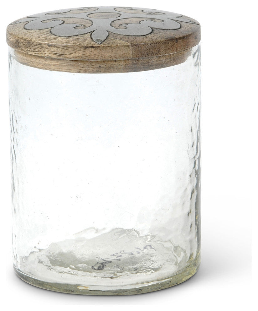 4.6"H Glass Jar Wood/Metal Lid