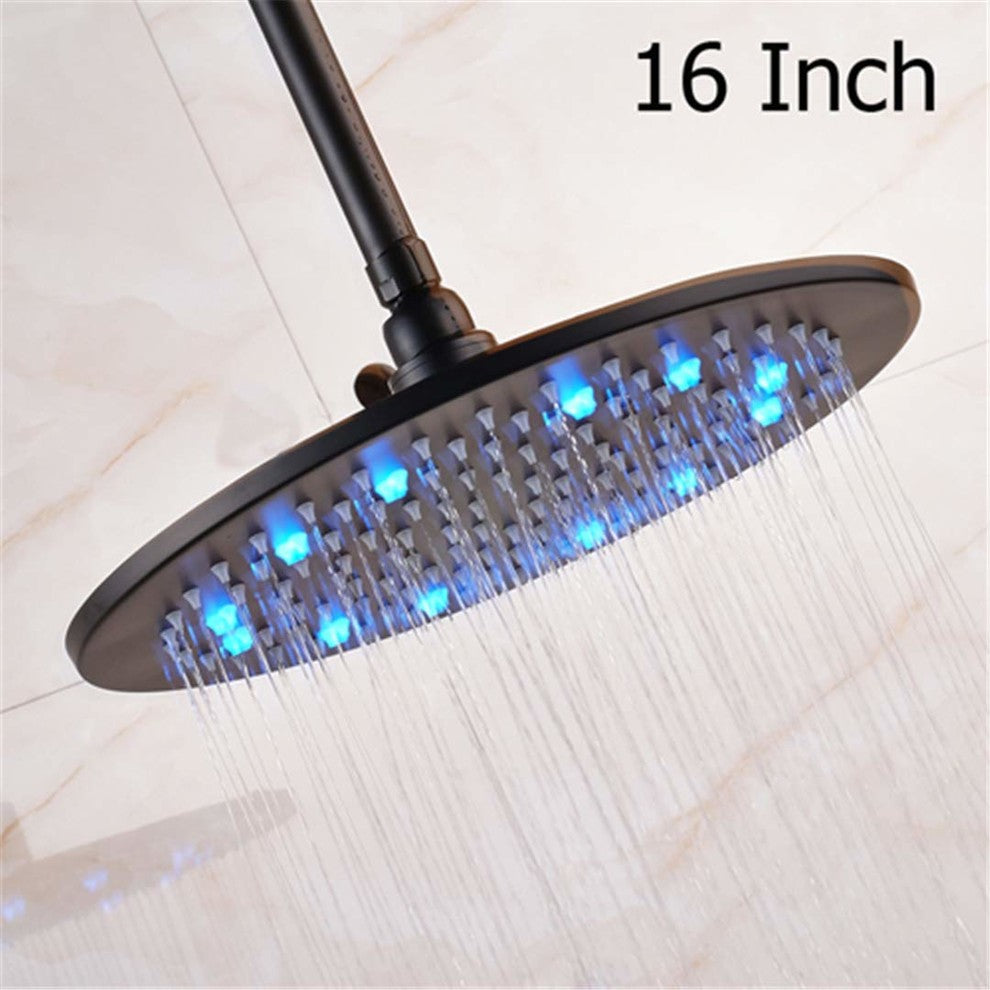 16" Oil Rubbed Bronze Round Color Changing LED Rain Shower Head, Solid Brass