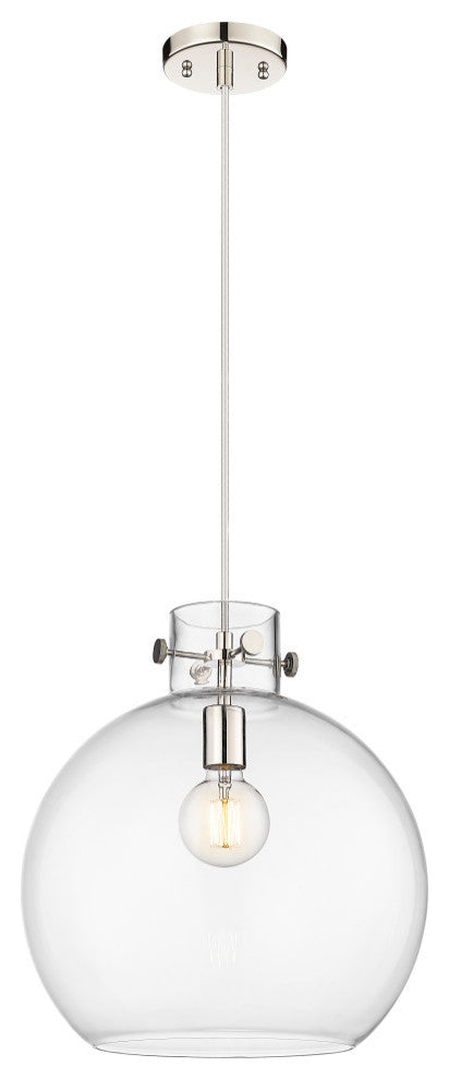 Newton Sphere 1 Light 14" Cord Pendant, Polished Nickel, Clear Glass