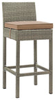 Conduit Outdoor Patio Wicker Rattan Bar Stool, Light Gray Mocha