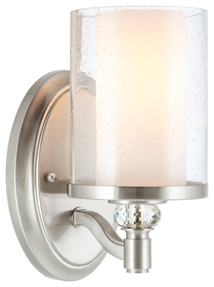 Kira Home Victoria 10" Wall Sconce, Frosted Glass Inner Shade, Seeded Glass