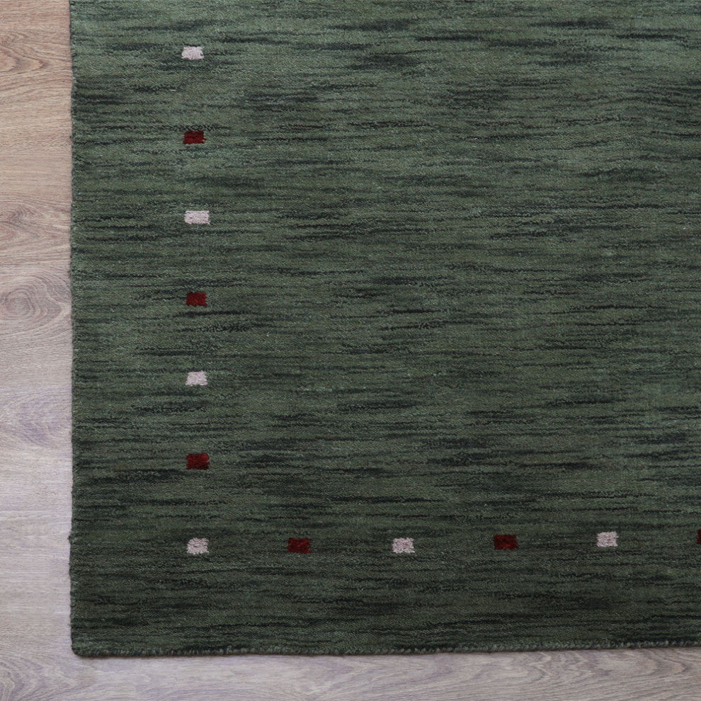 HAND KNOTTED LOOM WOOL ECO-FRIENDLY AREA RUGS - Rectangle, Green, Contemporary