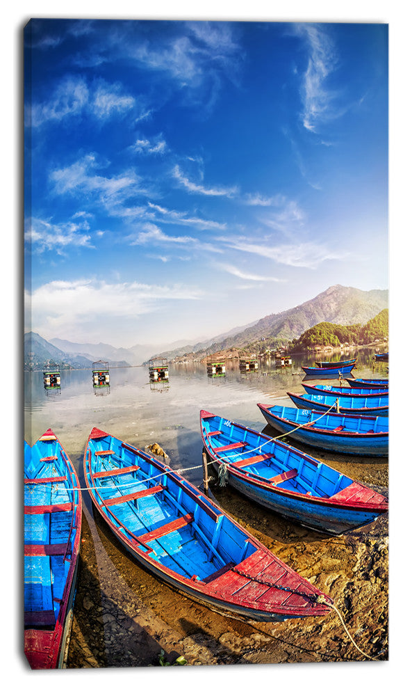 Blue Boats under Blue Sky, Boat Canvas Art Print, 20x40