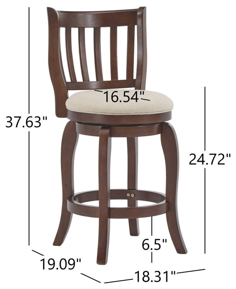 Rosann Slat Back Linen 24" Swivel Counter Stool, Beige
