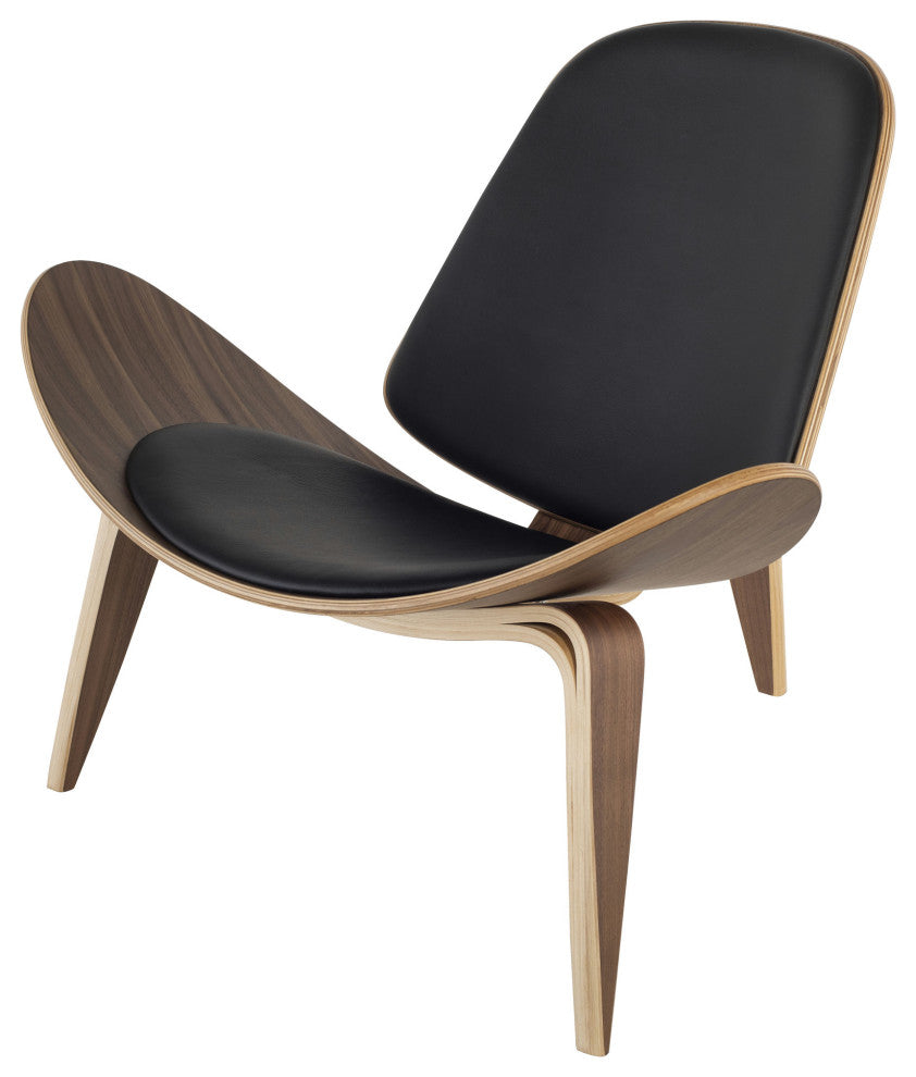 Artemis Lounge Chair in Black Leather and American Walnut Frame