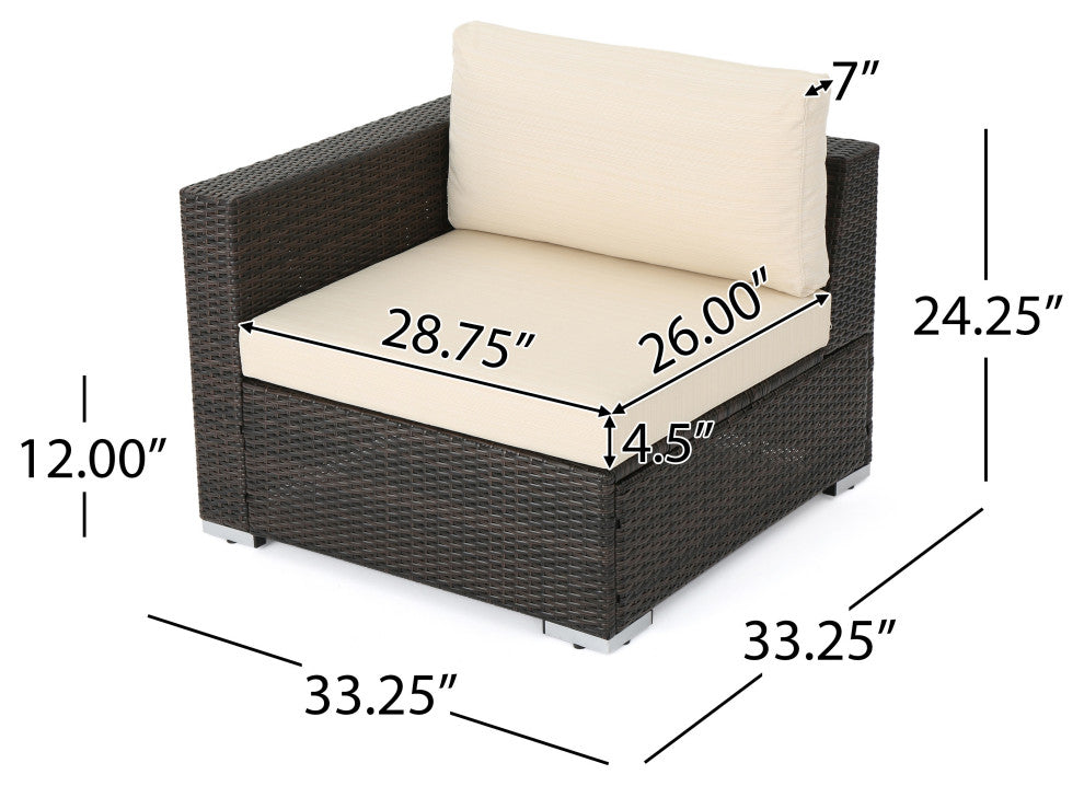 GDF Studio Tom Rosa 5 Seater Wicker Sectional Sofa Set With Cushions, Multibrown/Beige