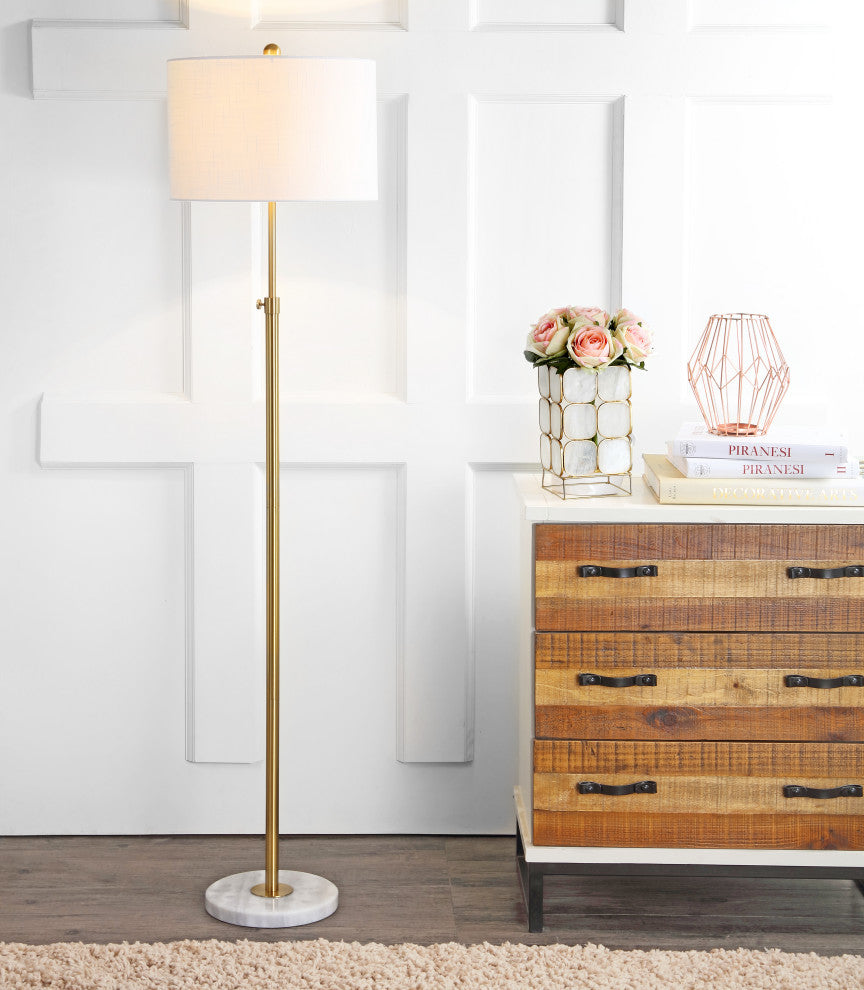 June Adjustable Metal/Marble LED Floor Lamp, Brass Gold/White