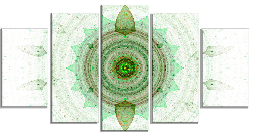 Light Green Cryptical Sphere, Contemporary Wall Art Canvas, 60"x32", 5 Panels