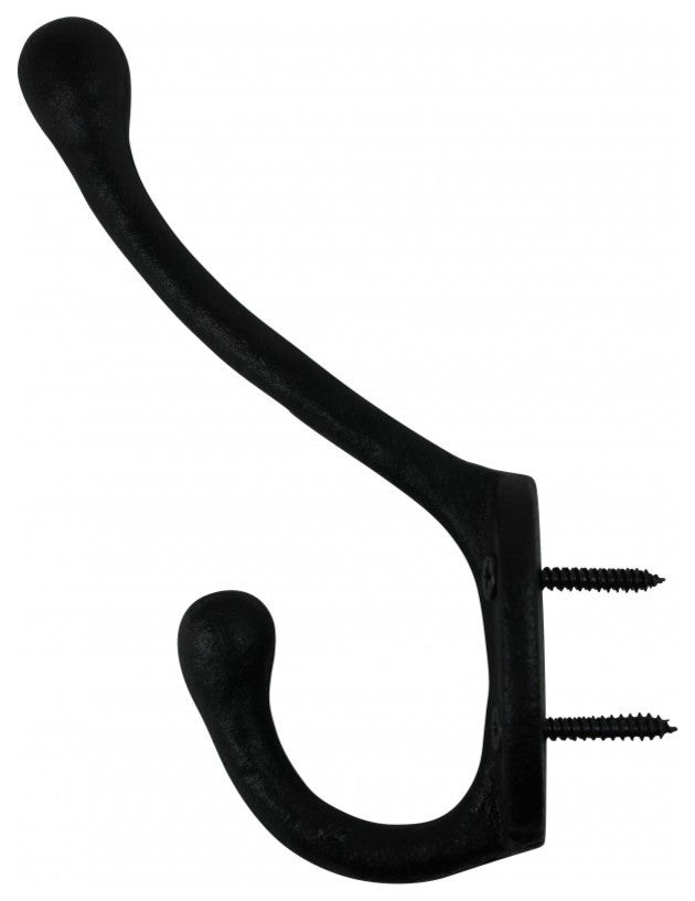 6 Wrought Iron Double Hook Black for Coats Towels Robes |