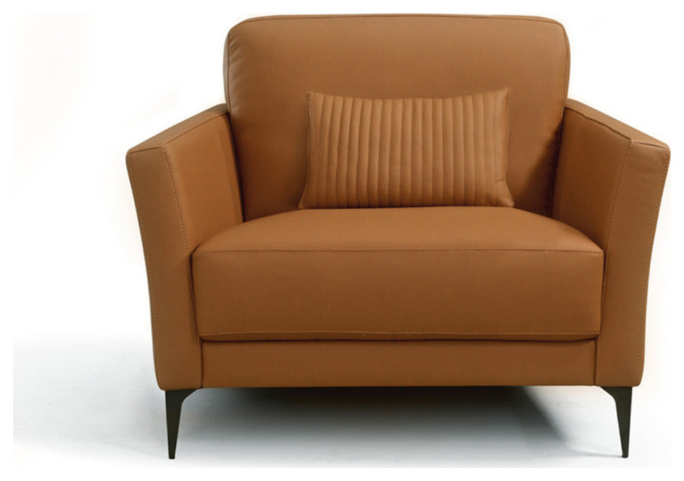 Leather Upholstered Chair With Pillow, Saddle Tan Finish