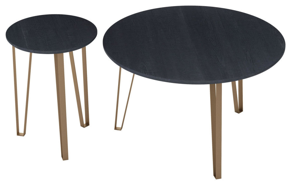 Sofa Side Table, Round, Steel Metal, Wood, Black, Gold, Mid Century Hospitality