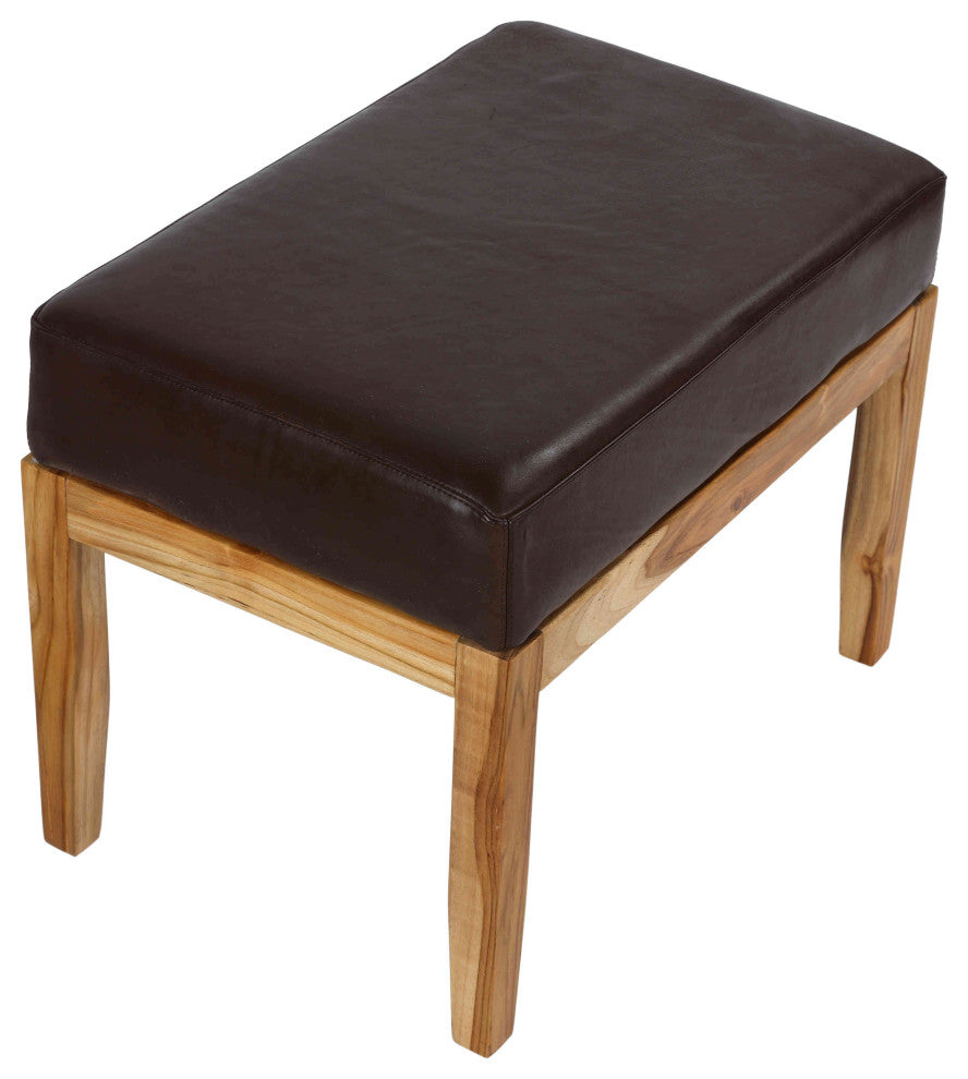Bare Decor Luisa Bench Genuine 100% Leather and Teak, Brown