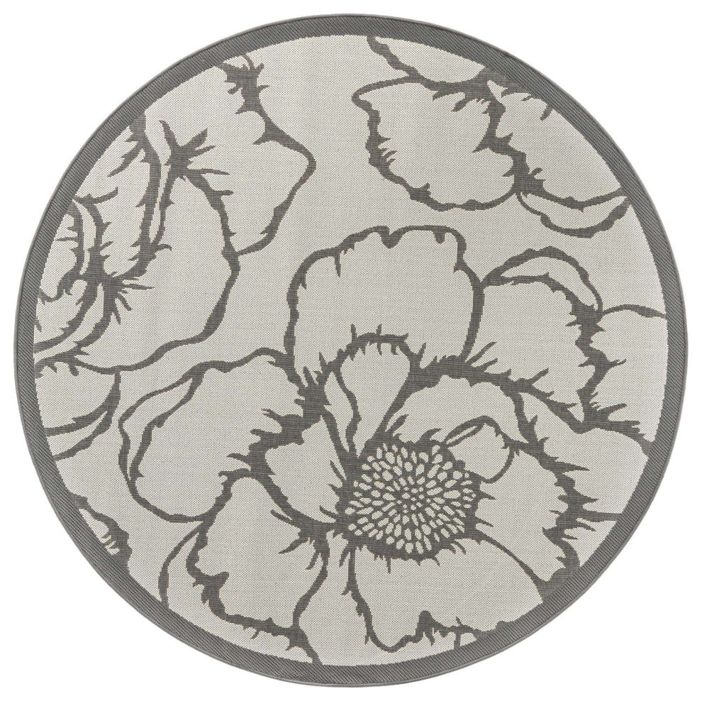 Rug Unique Loom Outdoor Botanical Gray Round 6' 0 x 6' 0