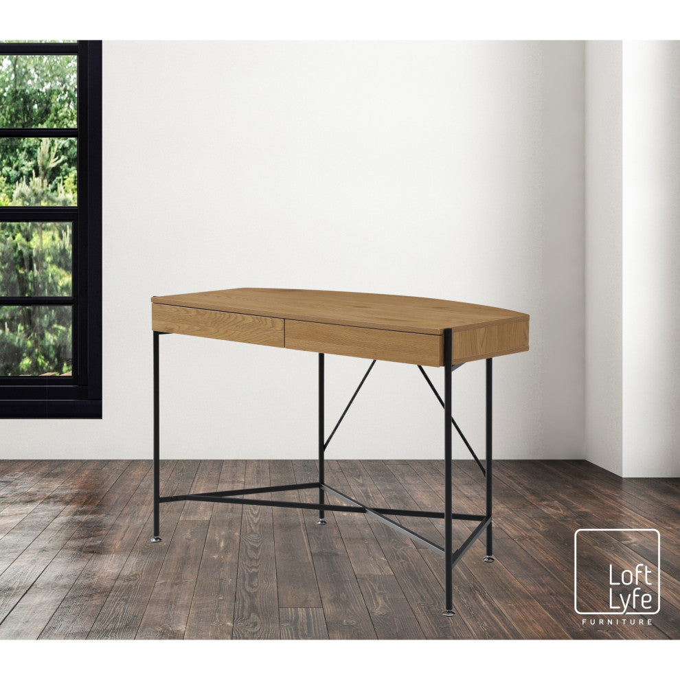 Loft Lyfe Laniya Desk, 2 Storage Drawers, Natural/Black