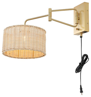 Safavieh Bramley Wall Sconce Set of 2 With USB Port Brass/Natural Rattan