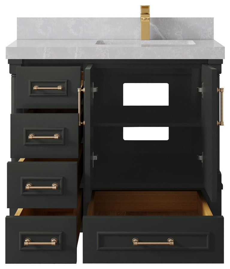 Aberdeen 36 Right Offset Bath Vanity in Black Top 2" Pearl Gray