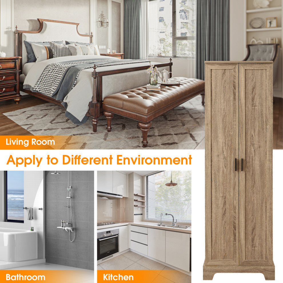 23 in. W x 71 in. H MDF Bathroom Storage Cabinet with Two Doors, Brown